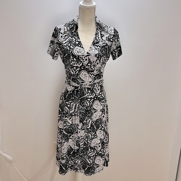 Brooks Brothers Black-White Knit Jersey Butterfly Print Wrap Dress Size … - Picture 16 of 16